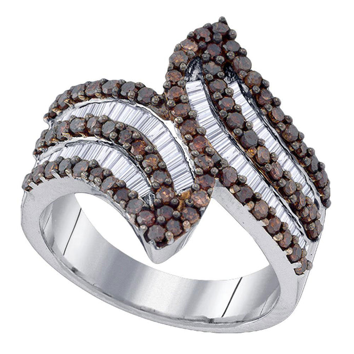 Sterling Silver Womens Round Brown Diamond Bypass Fashion Ring 1-1/3 Cttw