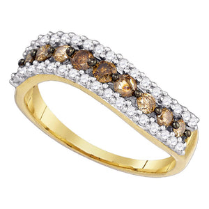10kt Yellow Gold Womens Round Brown Diamond Contoured Band 3/4 Cttw