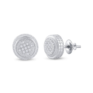 Sterling Silver Mens Round Diamond 3D Circle Disk Stud Earrings 1/20 Cttw