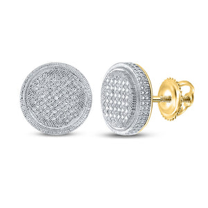 Yellow-tone Sterling Silver Mens Round Diamond Disk Circle Earrings 1/4 Cttw