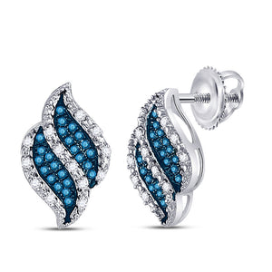 10kt White Gold Womens Round Blue Color Enhanced Diamond Fashion Earrings 1/6 Cttw