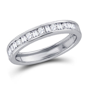 14kt White Gold Womens Round Baguette Diamond Channel-set Wedding Band 1/4 Cttw