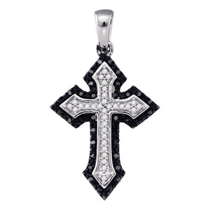 10k White Gold Black Color Enhanced Diamond Cross Crucifix Womens Pendant 1/5 Cttw