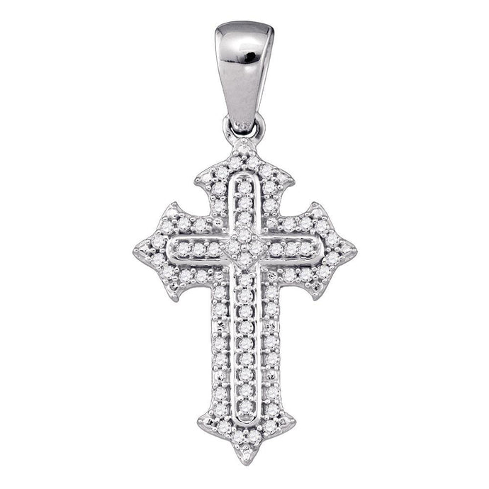 10kt White Gold Womens Round Diamond Cross Crucifix Pendant 1/5 Cttw