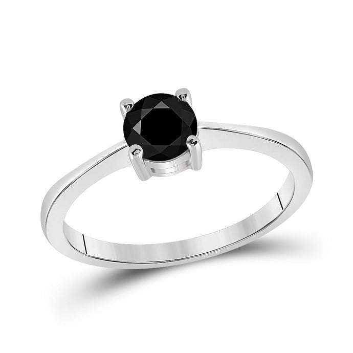 10kt White Gold Round Black Color Enhanced Diamond Solitaire Bridal Engagement Ring 3/4 Cttw