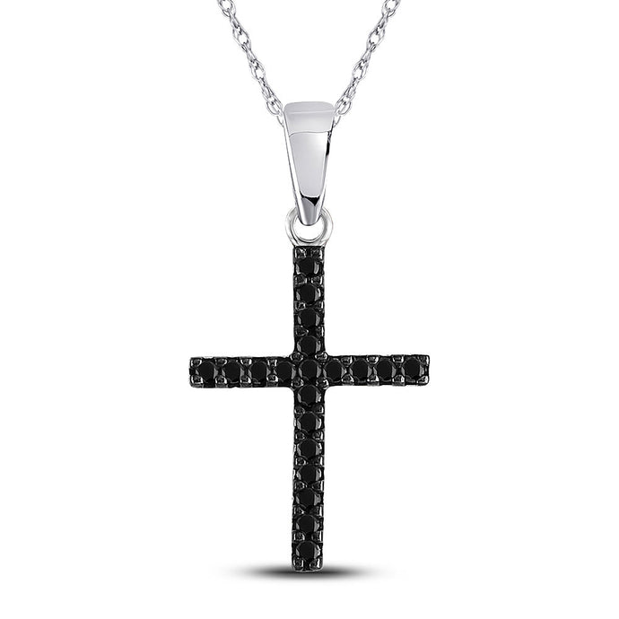 10kt White Gold Womens Round Black Color Enhanced Diamond Cross Religious Pendant 1/5 Cttw