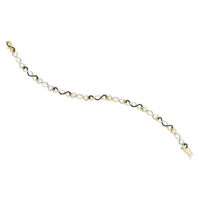 Sterling Silver Womens Round Black Color Enhanced Diamond Infinity Bracelet 1/4 Cttw