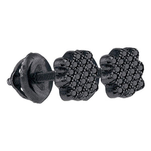 Sterling Silver Round Black Color Enhanced Diamond Cluster Stud Earrings 1/20 Cttw