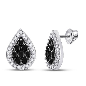 10kt White Gold Womens Round Black Color Enhanced Diamond Teardrop Earrings 1/2 Cttw