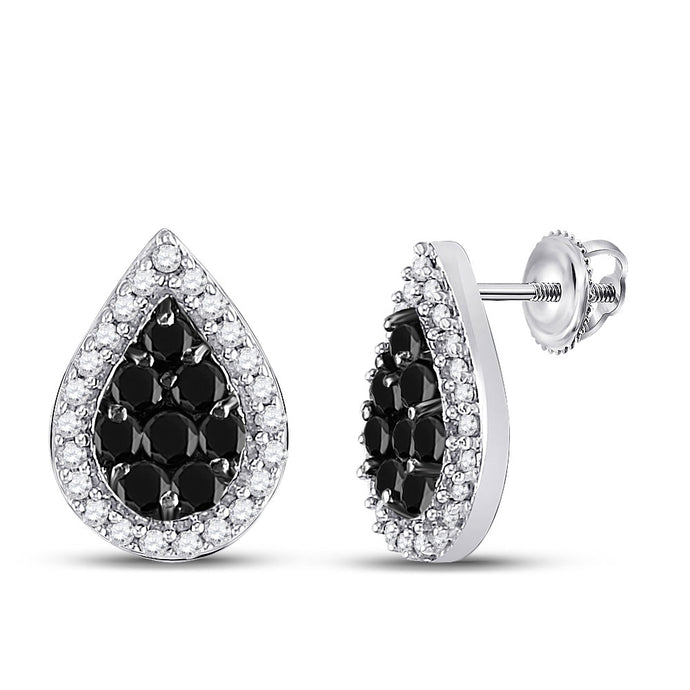10kt White Gold Womens Round Black Color Enhanced Diamond Teardrop Earrings 1/2 Cttw