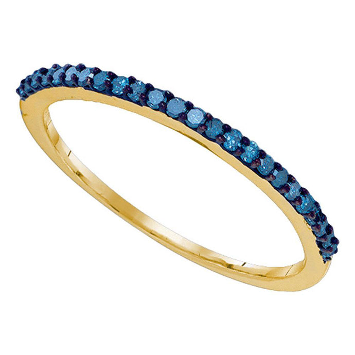 10kt Yellow Gold Womens Round Blue Color Enhanced Diamond Band Ring 1/5 Cttw