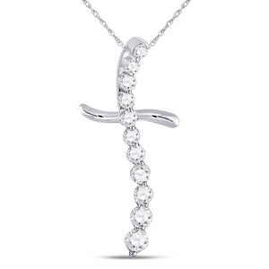 10kt White Gold Womens Round Diamond Curved Cross Pendant 1/4 Cttw