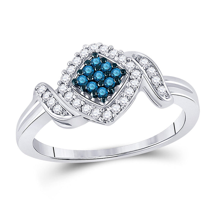 10kt White Gold Womens Round Blue Color Enhanced Diamond Square Ring 1/4 Cttw