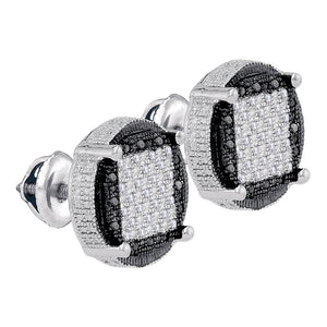Sterling Silver Mens Round Black Color Enhanced Diamond Circle Cluster Earrings Cttw
