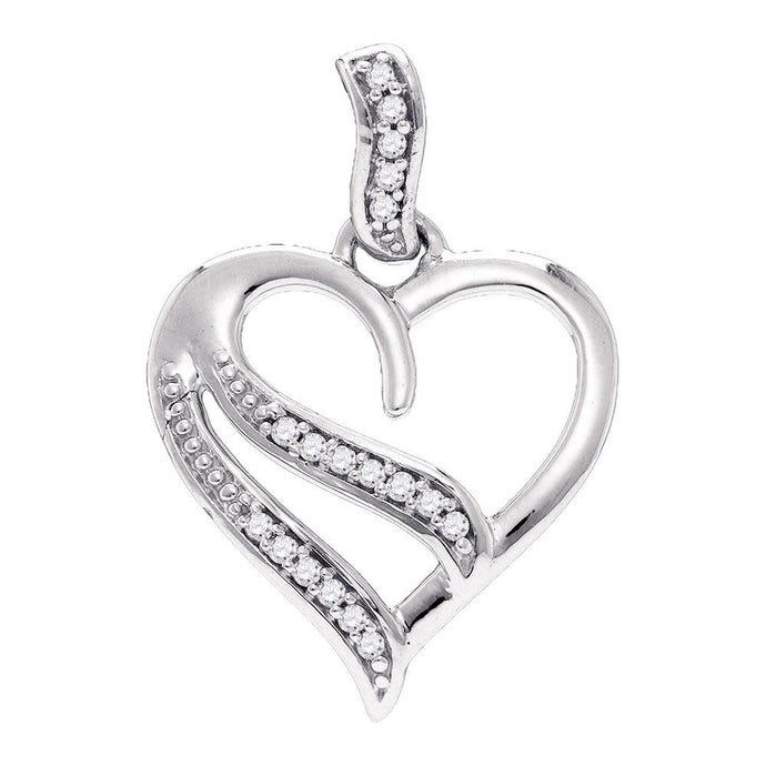 Sterling Silver Womens Round Diamond Heart Pendant 1/20 Cttw