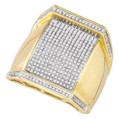 10kt Yellow Gold Mens Round Diamond Rectangle Cluster Ring 7/8 Cttw