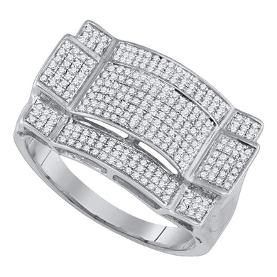 10kt White Gold Mens Round Diamond Rectangle Cluster Ring 1/2 Cttw