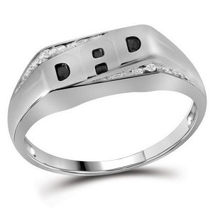 10kt White Gold Mens Round Diamond Dad Father Band Ring .01 Cttw