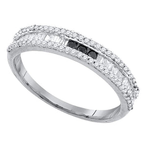 10kt White Gold Womens Round Black Color Enhanced Diamond Band Ring 3/8 Cttw