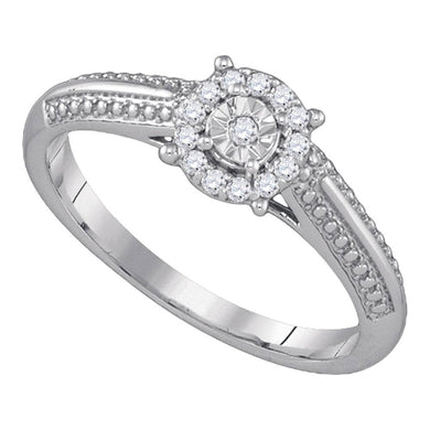 10kt White Gold Womens Round Diamond Cluster Promise Ring 1/10 Cttw