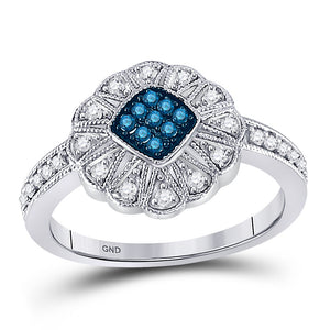10kt White Gold Womens Round Blue Color Enhanced Diamond Cluster Ring 1/4 Cttw