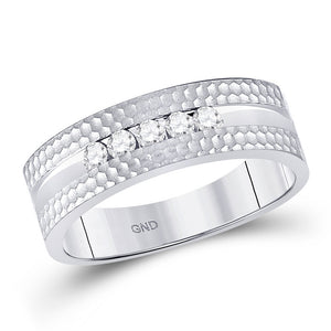 10kt White Gold Mens Round Diamond Wedding 5-Stone Hammered Band Ring 1/4 Cttw