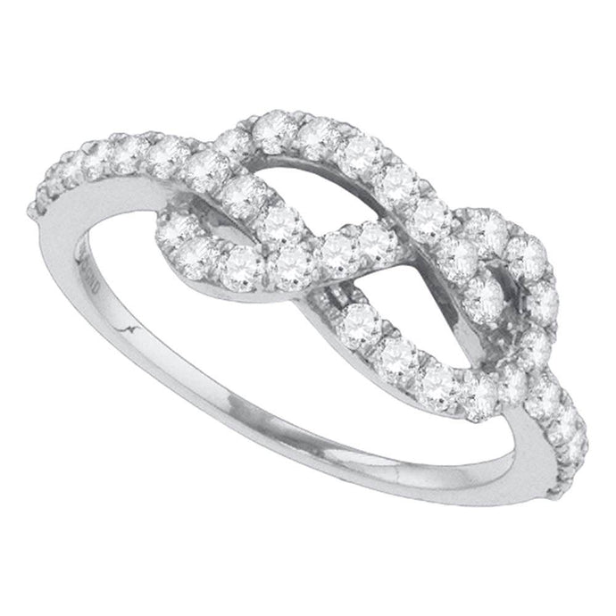 10k White Gold Womens Round Diamond Infinity Knot Woven Ring 3/4 Cttw