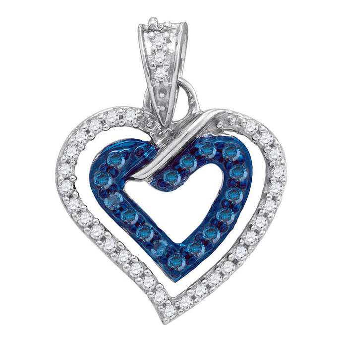 10kt White Gold Womens Round Blue Color Enhanced Diamond Heart Pendant 1/4 Cttw