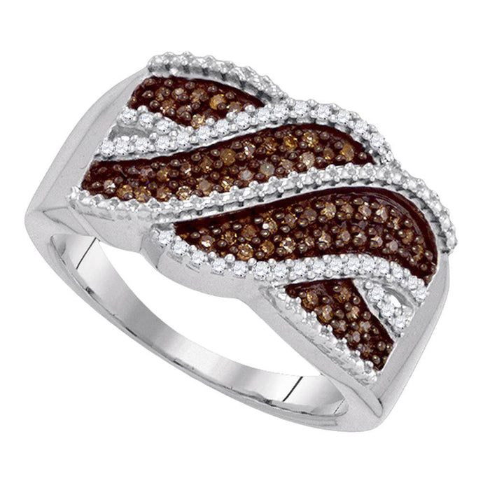 10kt White Gold Womens Round Brown Diamond Crossover Band 1/3 Cttw