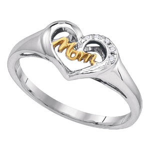 Two-tone Sterling Silver Womens Round Diamond Mom Heart Ring .02 Cttw