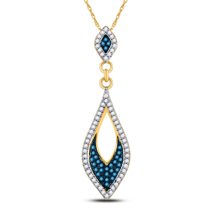 10kt Yellow Gold Womens Round Blue Color Enhanced Diamond Oval Pendant 1/5 Cttw
