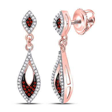 10kt Rose Gold Womens Round Red Color Enhanced Diamond Dangle Earrings 1/3 Cttw