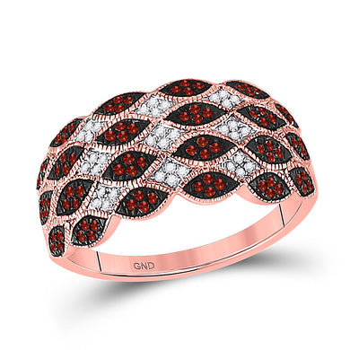 10kt Rose Gold Womens Round Red Color Enhanced Diamond Band Ring 1/3 Cttw
