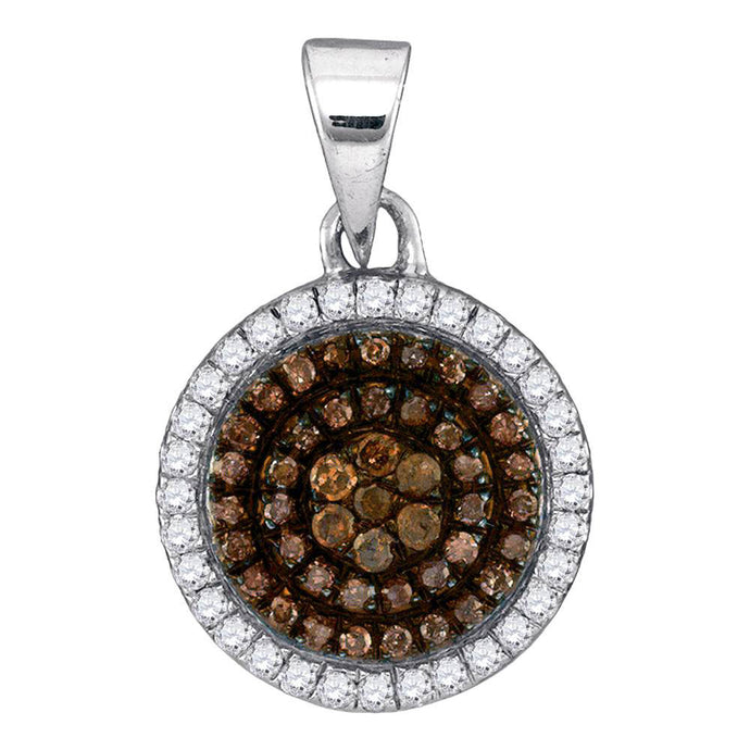 10kt White Gold Womens Round Brown Diamond Circle Frame Cluster Pendant 1/3 Cttw