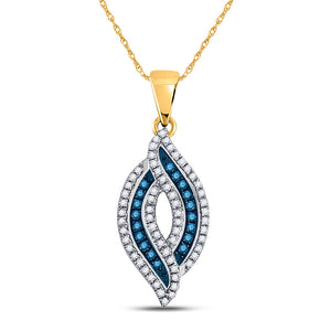10kt Yellow Gold Womens Round Blue Color Enhanced Diamond Oval Frame Pendant 1/3 Cttw