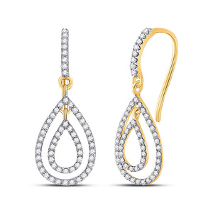 10kt Yellow Gold Womens Round Diamond Teardrop Dangle Earrings 1/2 Cttw