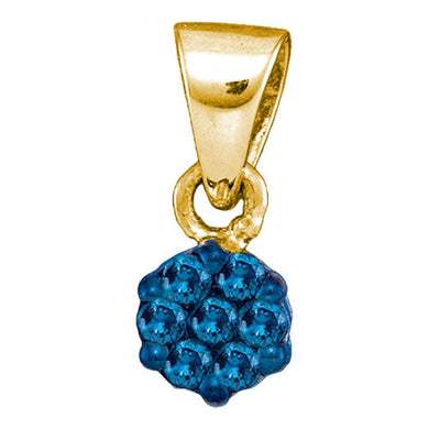 10kt Yellow Gold Womens Round Blue Color Enhanced Diamond Cluster Pendant 1/10 Cttw