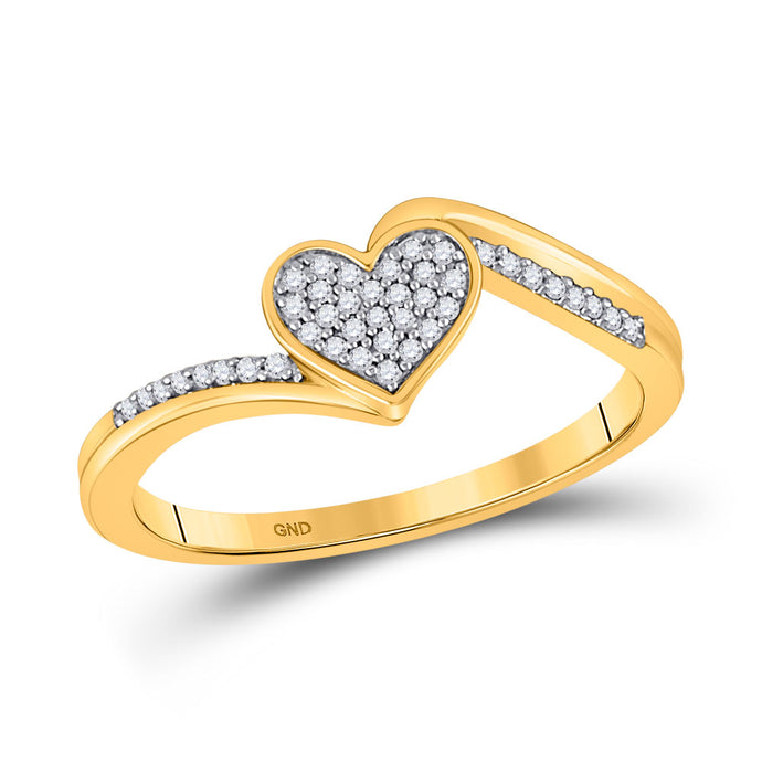 10kt Yellow Gold Womens Round Diamond Heart Ring 1/10 Cttw