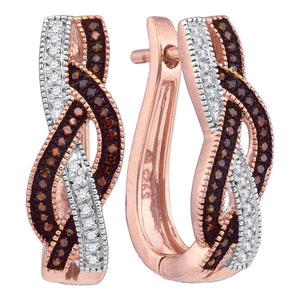 10kt Rose Gold Womens Round Red Color Enhanced Diamond Woven Hoop Earrings 1/4 Cttw