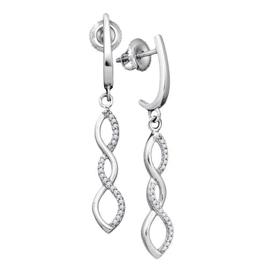10kt White Gold Womens Round Diamond Infinity Dangle Earrings 1/8 Cttw