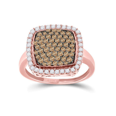 10kt Rose Gold Womens Round Brown Diamond Square Cluster Ring 1 Cttw