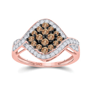 10kt Rose Gold Womens Round Brown Diamond Cluster Ring 1 Cttw