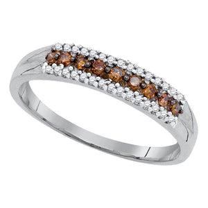 10kt White Gold Womens Round Brown Diamond Band Ring 1/5 Cttw