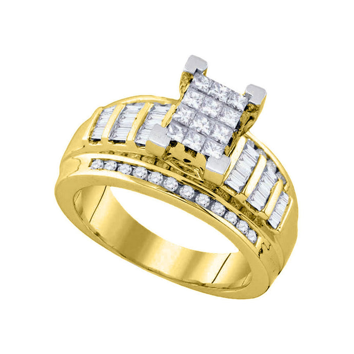 10kt Yellow Gold Princess Diamond Cluster Bridal Wedding Engagement Ring 7/8 Cttw Size 7.5