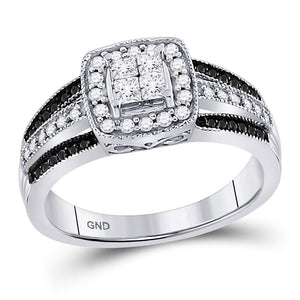 10kt White Gold Womens Princess Black Color Enhanced Diamond Cluster Ring 5/8 Cttw