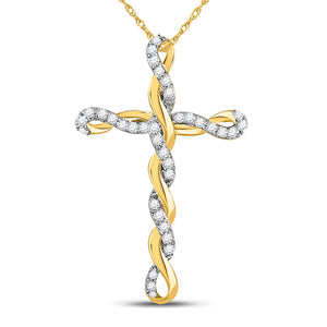 10kt Yellow Gold Womens Round Diamond Twisted Cross Pendant 1/4 Cttw
