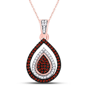 10kt Rose Gold Womens Round Red Color Enhanced Diamond Teardrop Cluster Pendant 1/4 Cttw