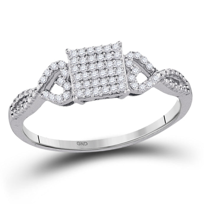 10kt White Gold Womens Round Diamond Square Cluster Ring 1/5 Cttw