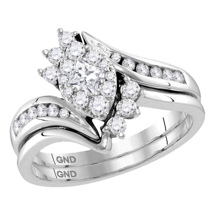 14kt White Gold Princess Diamond Bridal Wedding Ring Band Set 5/8 Cttw