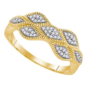 10kt Yellow Gold Womens Round Diamond Cluster Milgrain Band Ring 1/10 Cttw